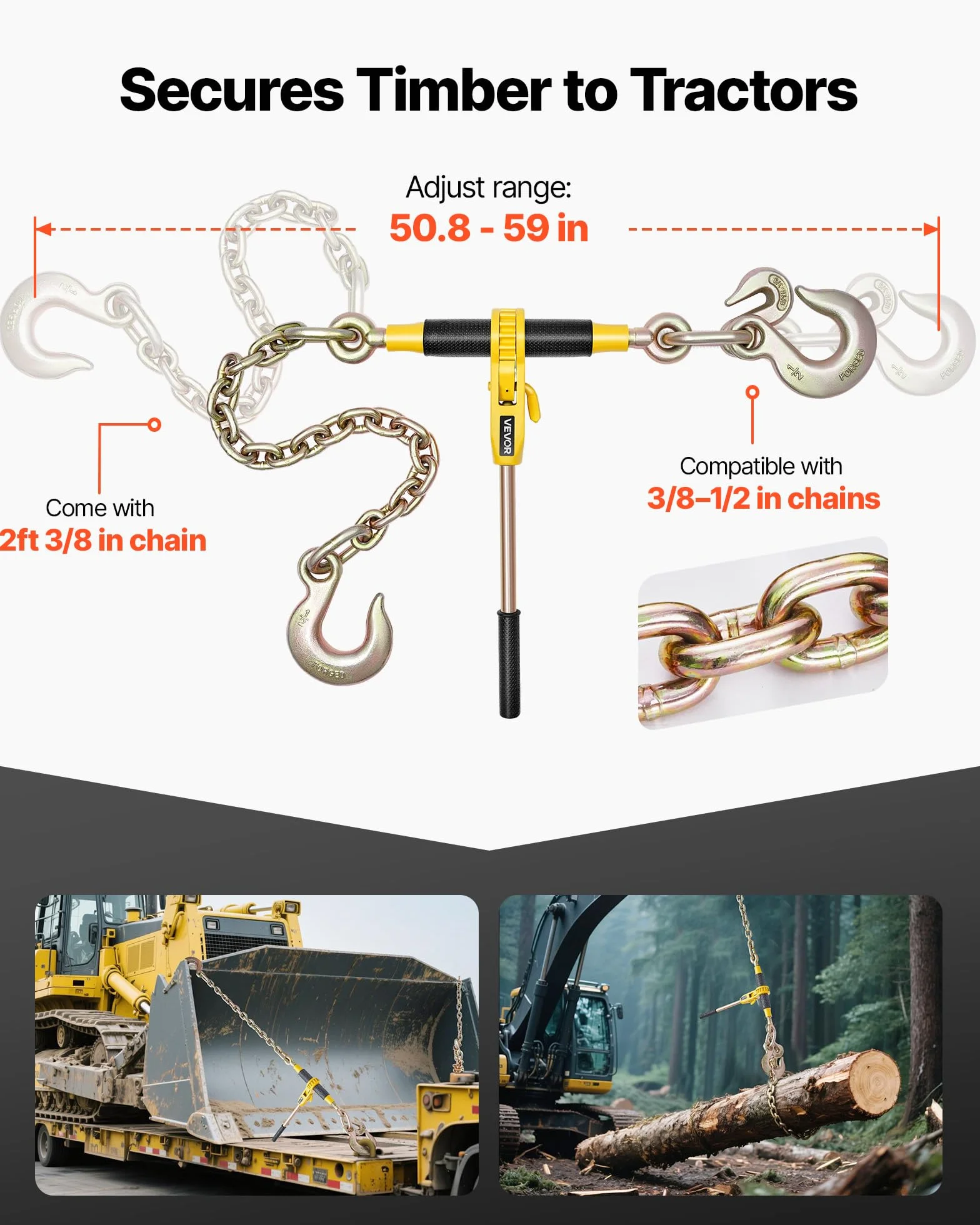 VEVOR Legatore a Cricchetto, Carico di 4173 kg, Legatori a Catena Compatibili con Catene da ca. 9,52 a 12,7 mm, Legatore a Cricchetto per Carichi Pesanti con Maniglie per Camion, Ancoraggio