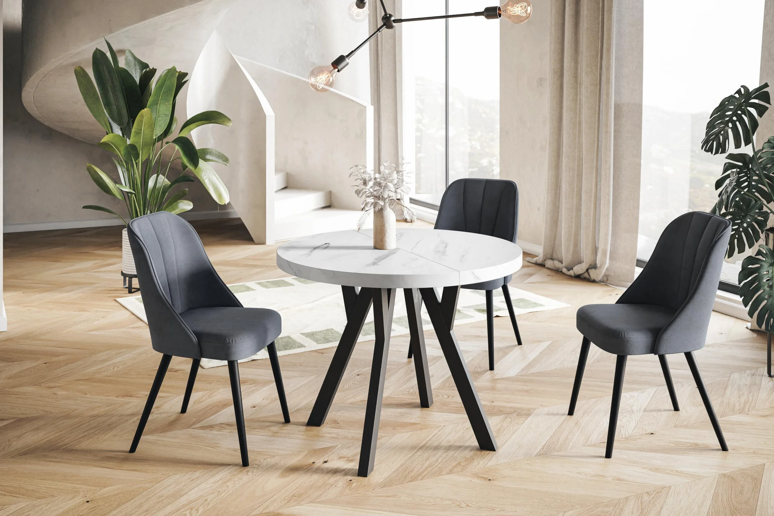 Tavolo da Pranzo Rotondo Allungabile Ovo - Piano in Laminato 36 mm - Diametro 90 cm - Marmo
