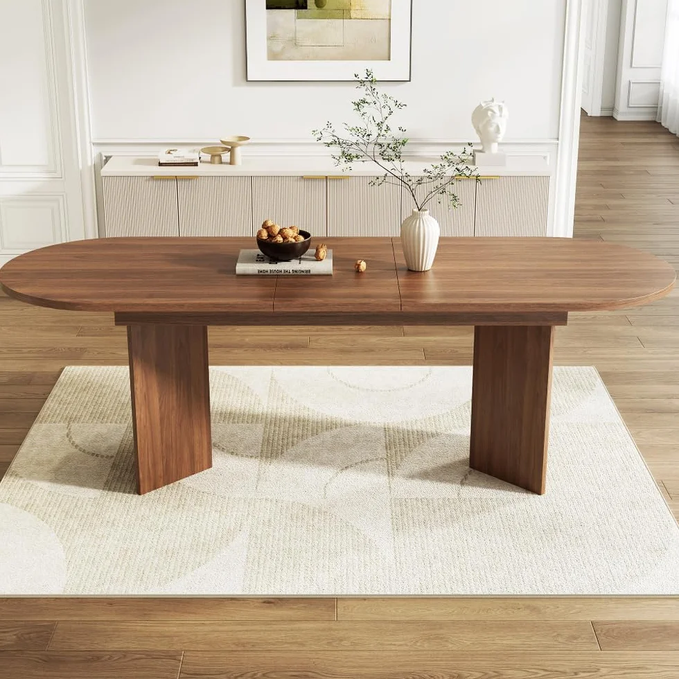 Muskel Tavolo da pranzo ovale allungabile 160 – 200 x 90 cm, moderno tavolo da pranzo adatto per 4 – 8 persone, robusto tavolo da cucina, tavolo ispessito salvaspazio (noce, 160 – 200 cm)