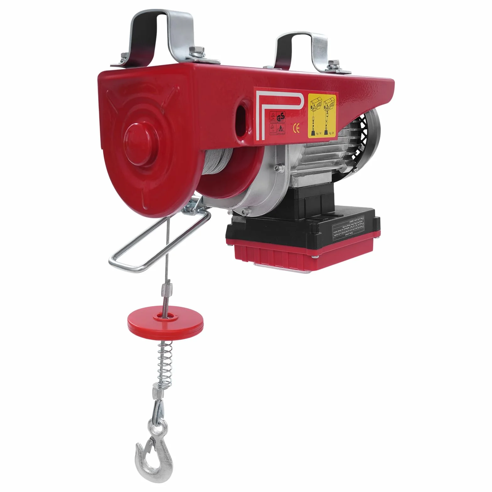 Argano elettrico 250 kg di sollevamento 12 m di altezza, con cavo di sollevamento. Argano elettrico con telecomando senza fili e braccio orientabile - Sollevamento sicuro. Argano elettrico a