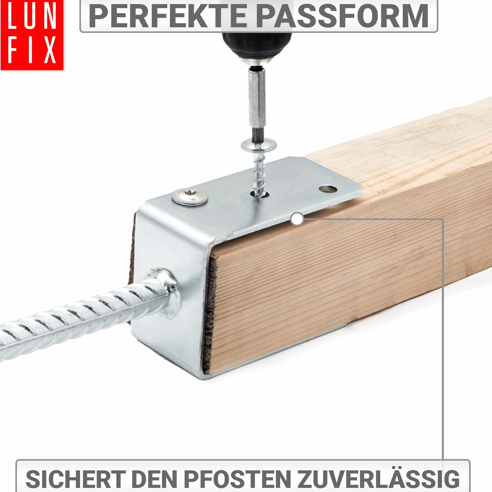 Attacco per palo da 100 mm, supporto per pali a forma di U con ancoraggio in calcestruzzo, altezza 195 mm, altezza lato U 120 mm, acciaio da 4 mm, zincato a caldo