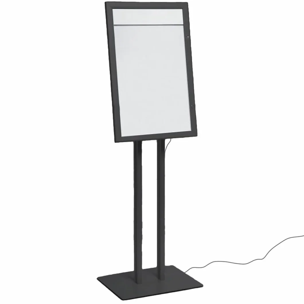 Danieli - Porta Menu da Esterno 4xA4 Luminoso - Bacheca Menu a Leggio - Espositore Nero da Terra Portamenu Magnetico, Scrivibile Personalizzabile e Serratura, 2 Chiavi Incluse (4x A4 con LED)