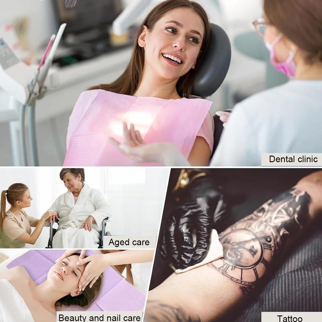 Bavaglini Dentali 50 Pezzi Impermeabile Usa e Getta per Tatuaggi, Tovaglia e Copri Tatuaggi Nero