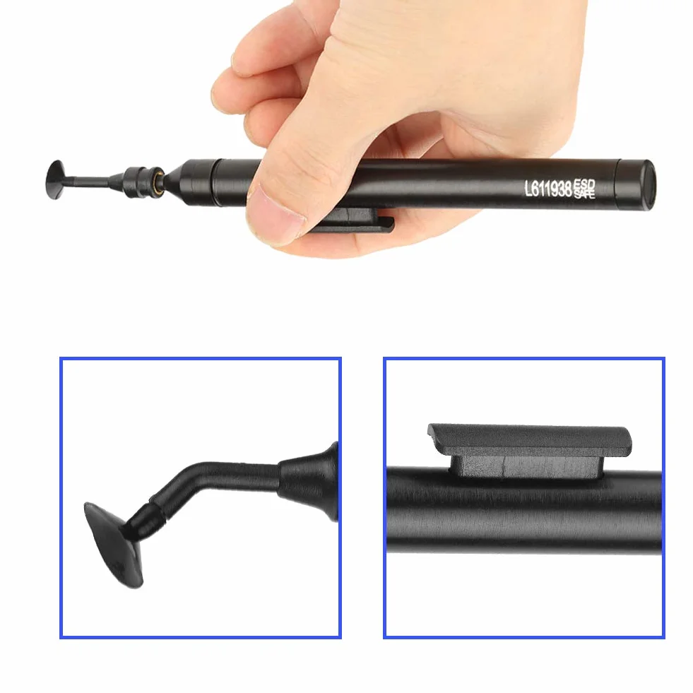 Penna per aspirazione a vuoto, penna per aspirazione manuale a vuoto, kit di strumenti per prelievo con aspirazione a saldare a un pulsante con ventose per IC SMD per piccoli componenti elettronici