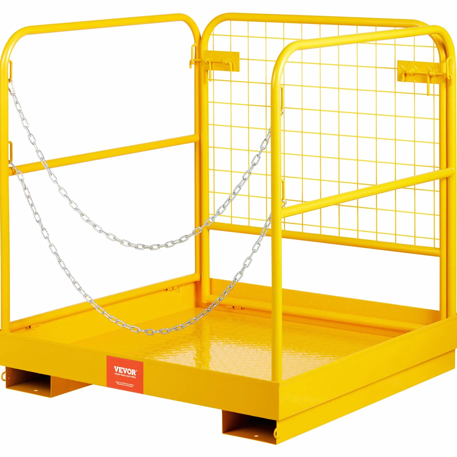 VEVOR Piattaforma Cestello di Sicurezza in Acciaio 91,4 x 91,4 x 94 cm Capacità Carico Max. 544,3kg, Cesta per Muletto con Piattaforma di Lavoro Portapersone Uso Industriale in Acciaio 91,4 x 91,4cm