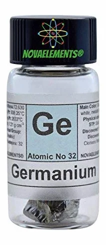 Germanio elemento 32 Ge, campione puro 1 grammo 99,999% in fiala di vetro con etichetta