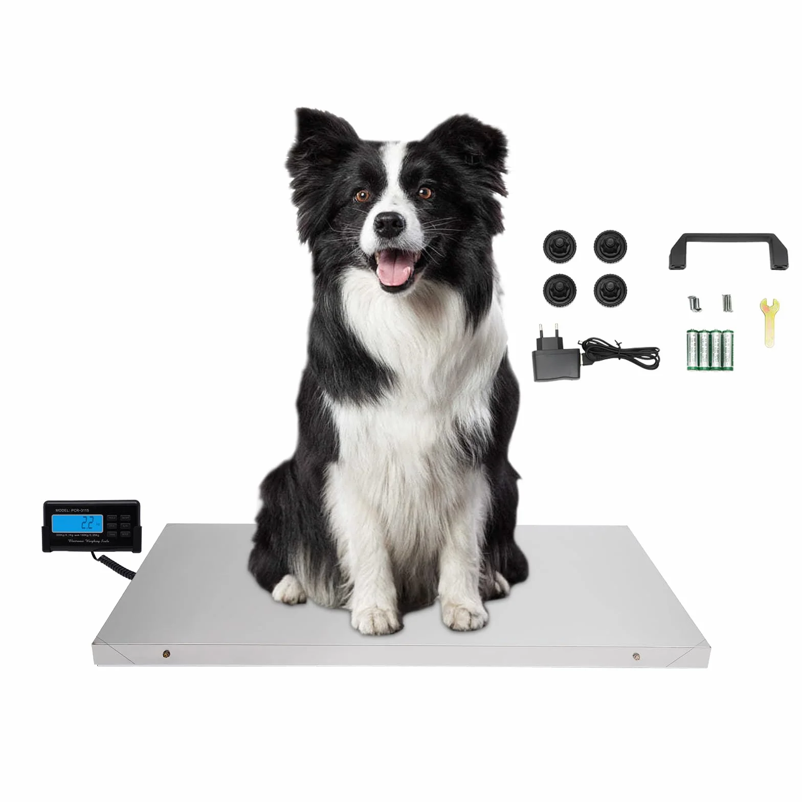 Bilancia digitale per animali, bilancia per cani, bilancia a piattaforma con 2 modalità di pesatura, bilancia veterinaria in acciaio inox con monitor LCD, bilancia per gatti, kg, oz, lb, portata 0,4