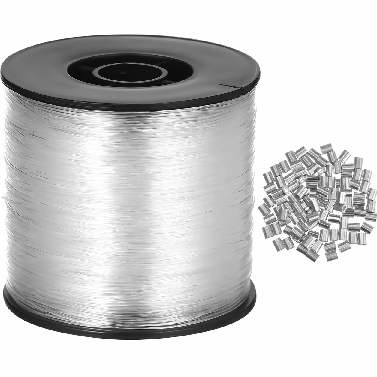 VILLCASE 200 m di filo di nylon trasparente, antistrappo, con 60 passanti per crimpatura in alluminio, 0,8 mm, corda trasparente da appendere, per fai da te, pesca, artigianato, gioielli, da appendere