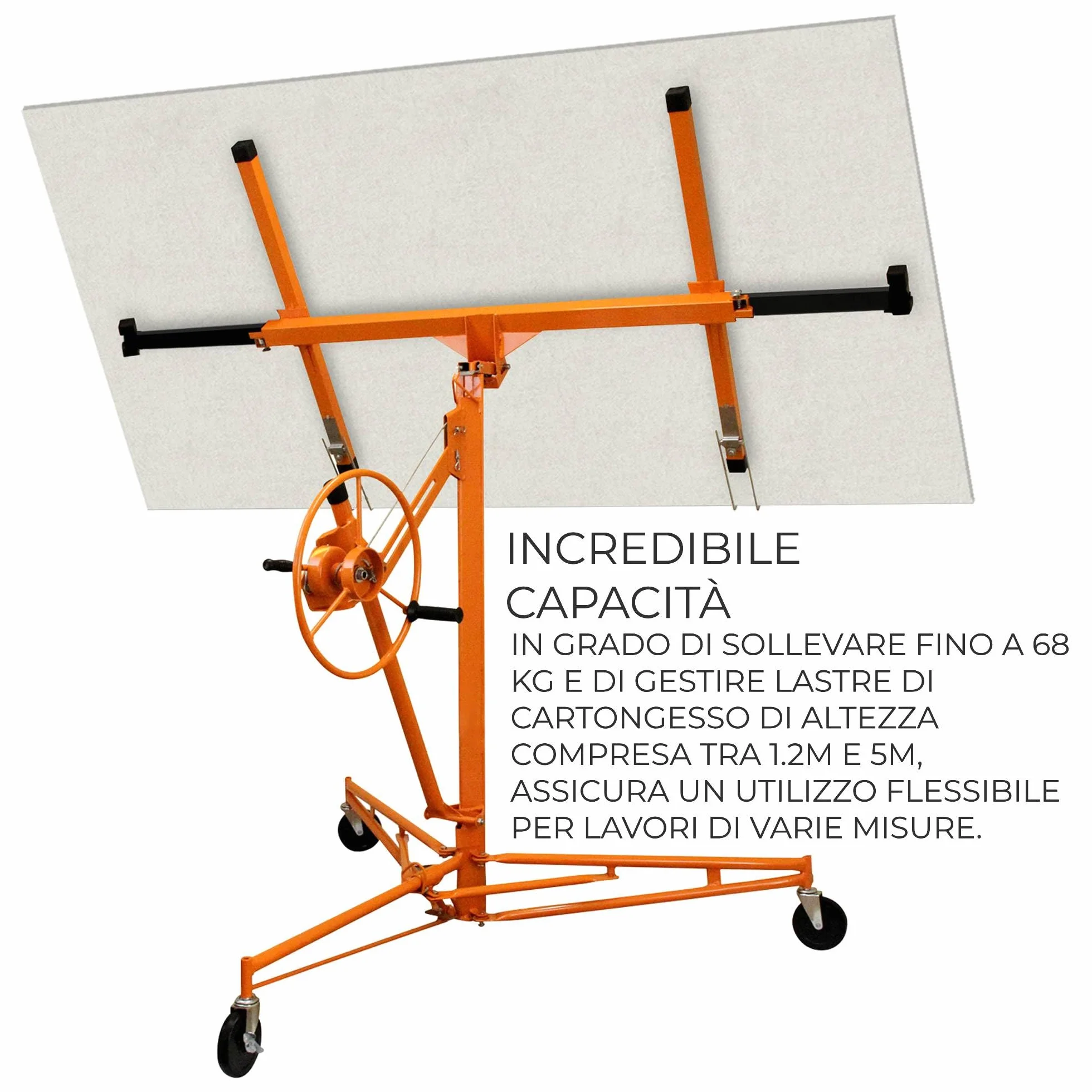 Alzalastre per Cartongesso XXL Alza Solleva Lastre Portata Fino a 68kg per Pareti e Soffitti Pannelli Cartongesso Altezza Massima 4.9m