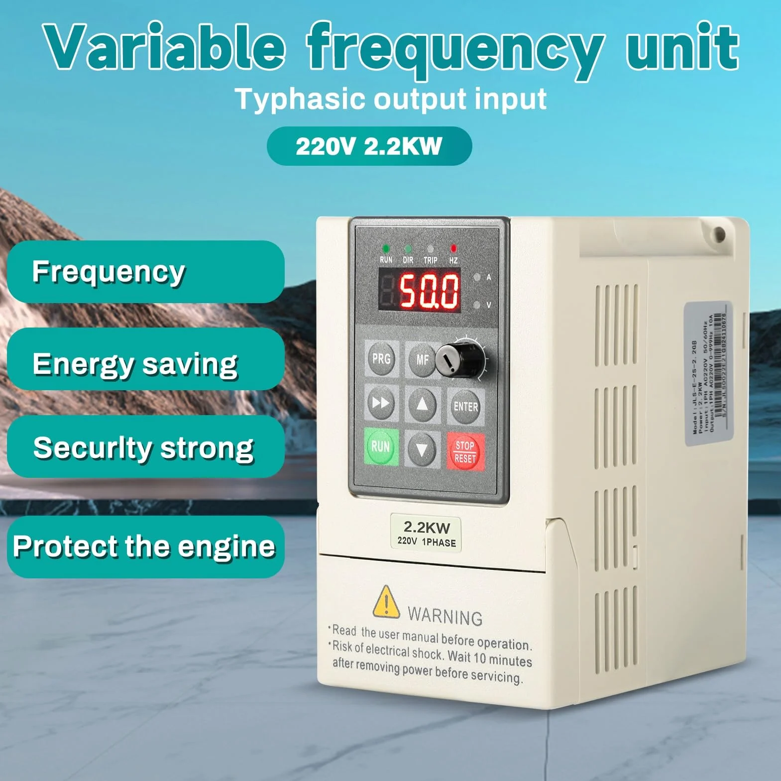 DEWIN Azionamento a Frequenza Variabile,2.2kW 220V Ingresso e Uscita Monofase,VFD Inverter Convertitore di Frequenza VFD（Modello di fabbrica:JLS-E-2S-2.2GB）