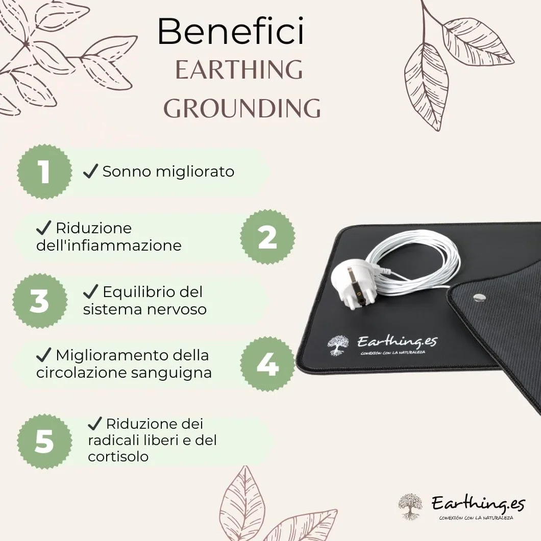 Tappetino Earthing Grounding per Connessione a Terra – Riduzione Stress, Miglioramento Sonno ed Equilibrio Energetico – Salute Naturale da Casa o Ufficio