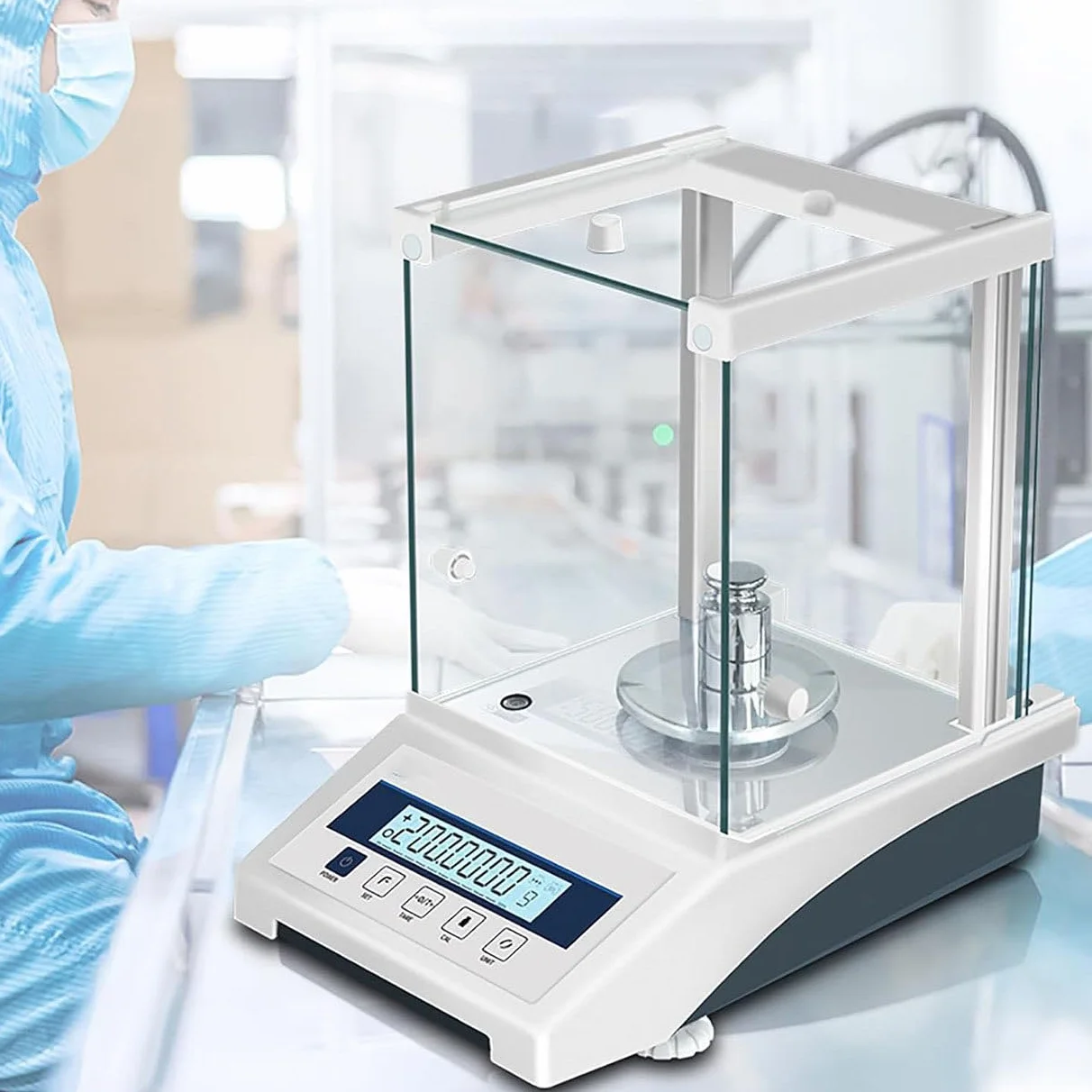 Bilancia analitica ad alta precisione, bilancia da laboratorio di precisione LCD 0,0001 g Bilancia digitale con parabrezza, bilancia con calibrazione esterna automatica, interfaccia RS-232, 220 g/0,