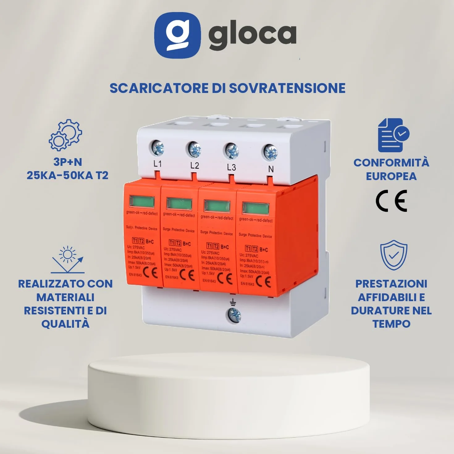 gloca Scaricatore Di Sovratensione 3PN 25KA-50KA T2