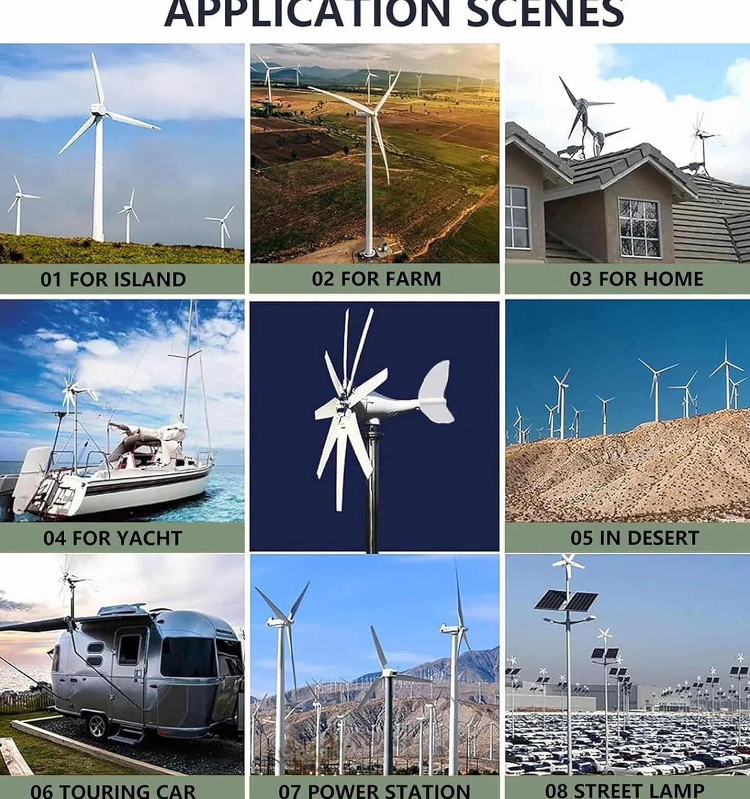 Kit di Generatore Eolico Generatore 20000W 12V 24V 48V 110V 220V 8 Pale generatore Eolico Orizzontale Mulino a Vento con regolatore di Carica MPPT e Inverter off-Grid(220V)