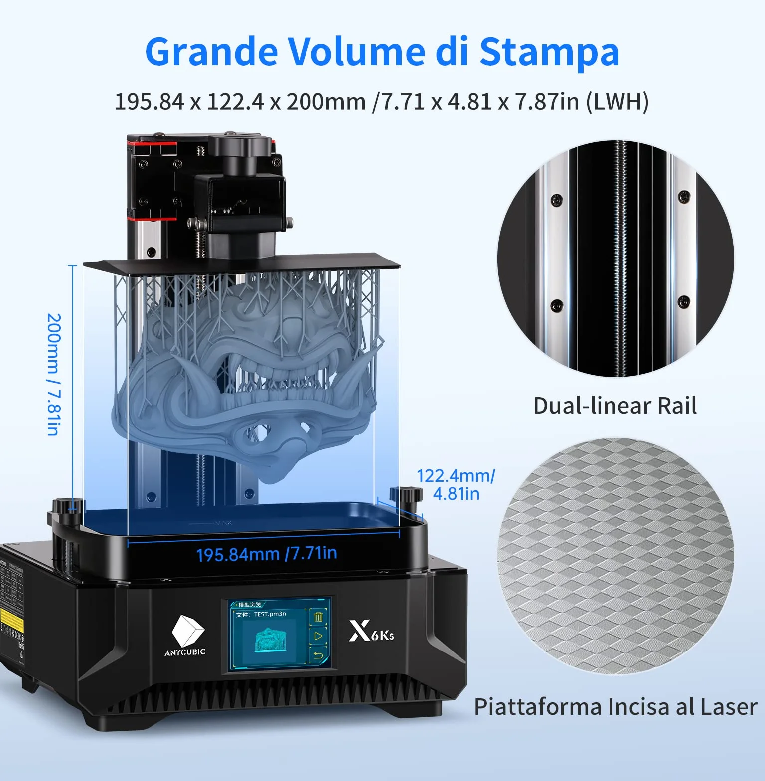 Anycubic Photon Mono X 6Ks Stampante 3D a resina, Schermo Monochrome LCD 6K da 9,1 pollici, Con Matrice LighTurbo Matrix Aggiornata, Grande Volume di Stampa di 195x 122x 200mm