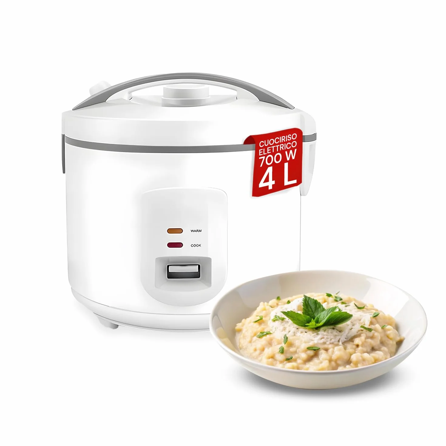 Wintem - Cuociriso Elettrico da 700W con Vaporiera Integrata e Pentola Antiaderente, Cucina Sana e Veloce, Mantiene il Calore Automaticamente, Ideale per Riso e Cottura al Vapore