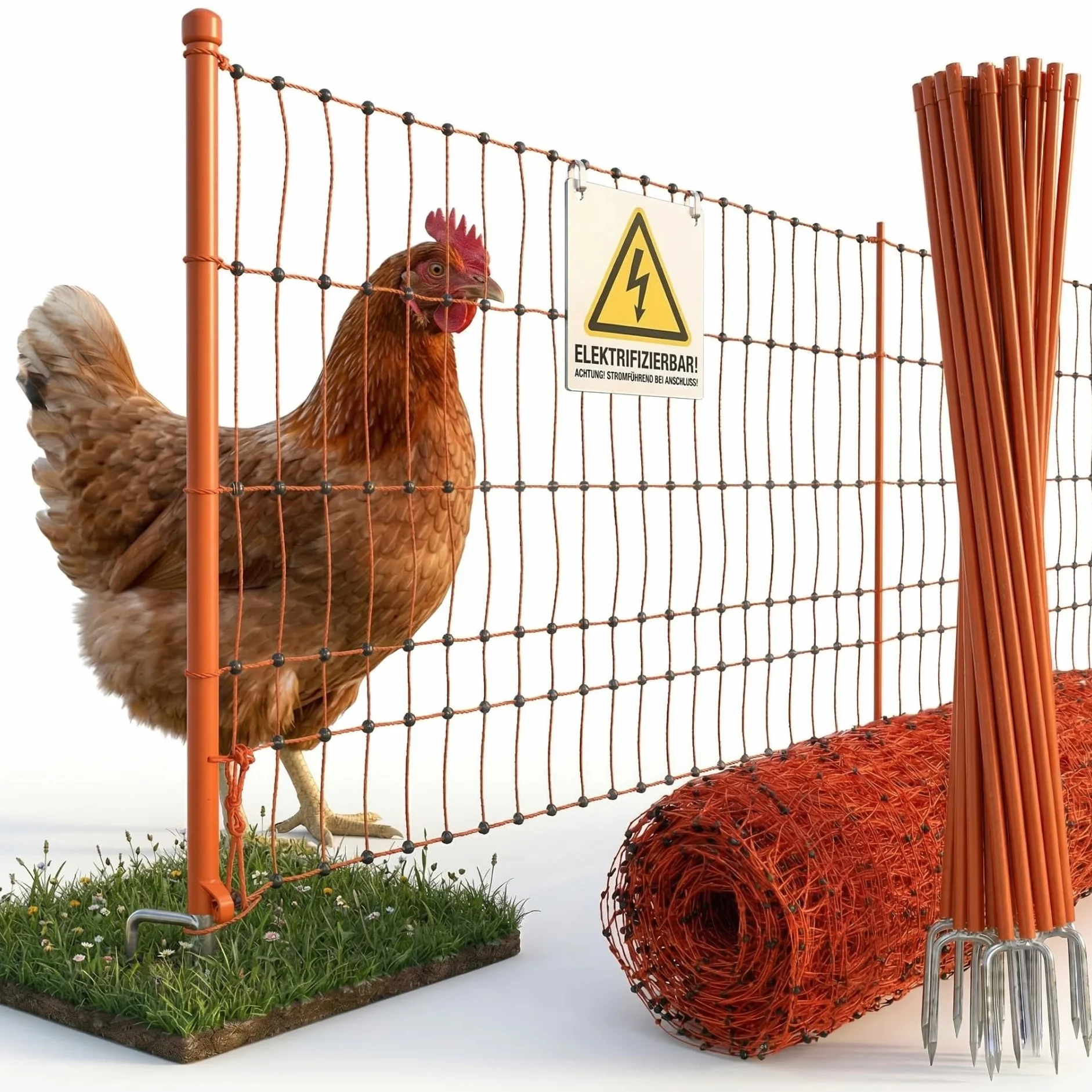 Agrarzone Rete per pollame CLASSIC elettrificabile, doppia punta, arancione 50 m x 106 cm - Rete robusta con mascherina rinforzata - Facile da installare e ampia compatibilità