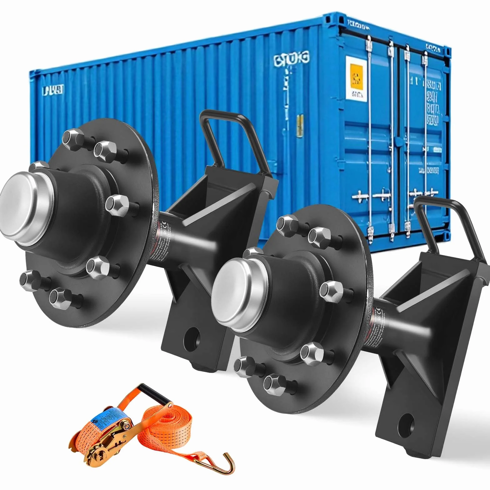 VEVOR Kit di Assali per Ruote per Container, Ruote a 8 Fori, per Container Marittimi per Carichi Pesanti con Sistema di Cricchetto, per Spostamenti da 6 m a 12 m, Trasporto Sicuro per Banchine, Nero