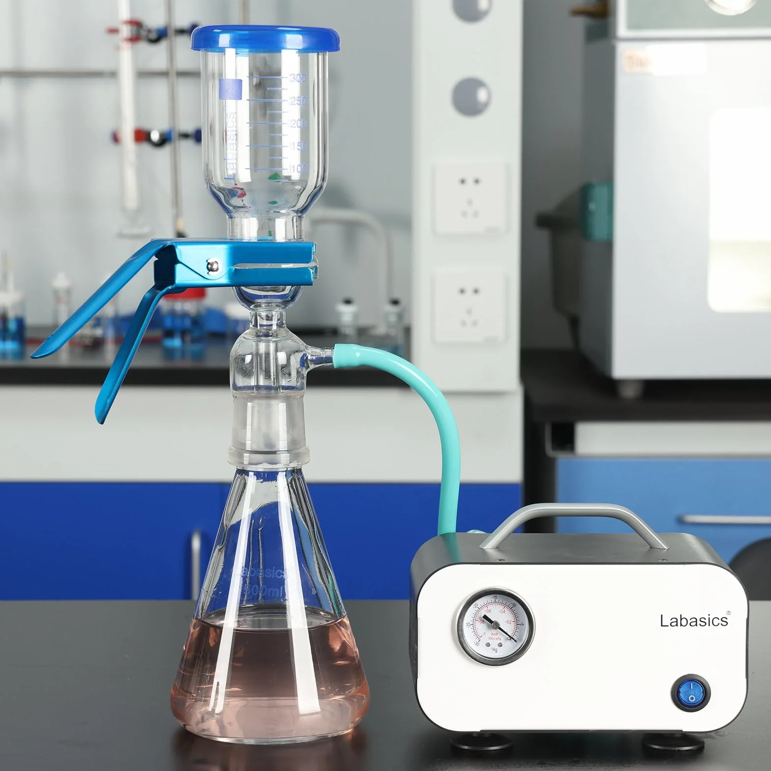 Labasics Apparato di Filtrazione a Vuoto, Vetro Borosilicato, Piastra Filtro 10μm, Matrazzo 500 ml, Becher 300 ml