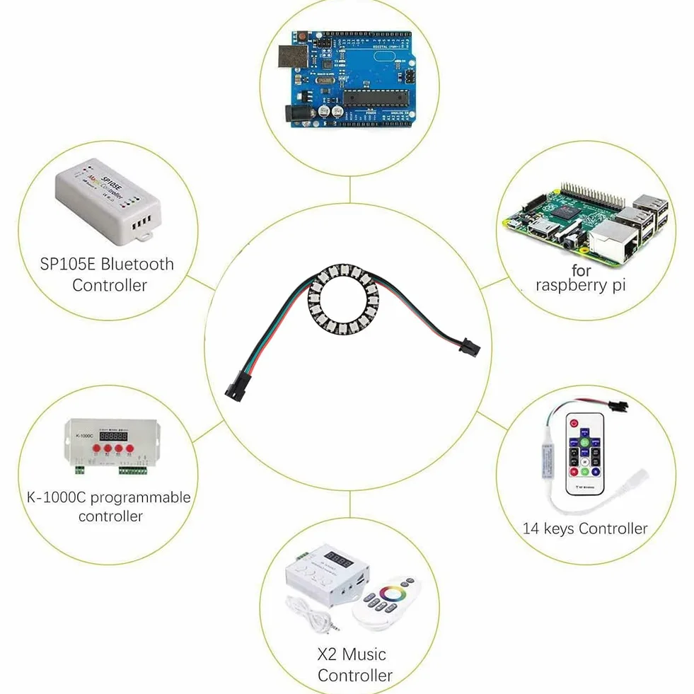 Anello LED indirizzabile WS2812 a 16 bit con cavo connettore SM2.54-3P, 16 LED WS2812B 5050 RGB con driver integrati DC5V per Arduino ESP8266 ESP32 Devkit Nodemcu (confezione da 4 pezzi)