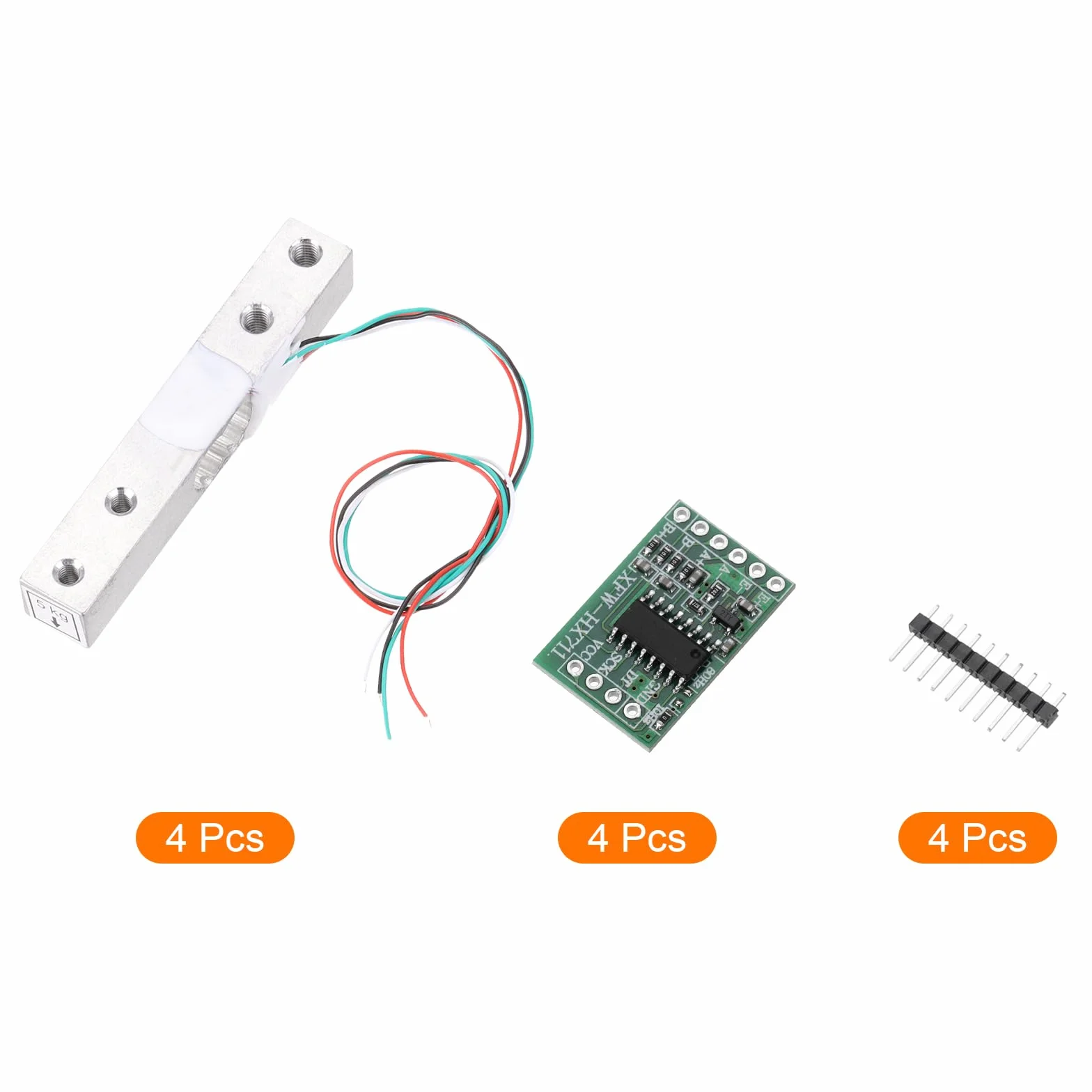 QUARKZMAN Sensori di Pesatura, 4 Set Sensore Peso Cella Carico Digitale 5Kg + Modulo Hx711 Sensore Pesatura 24 Bit A/D Precisione Doppio Canale per Kit Bilancia Cucina Elettronica Portatile