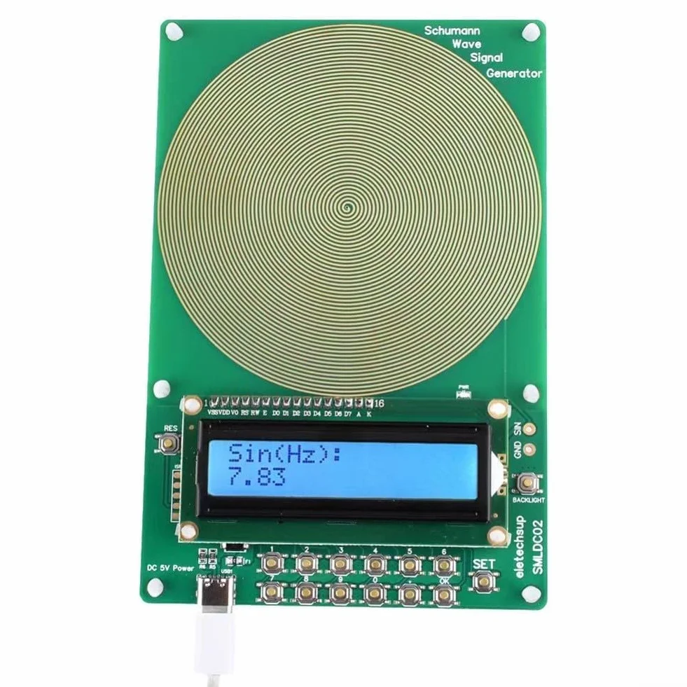 Generatore di impulsi a bassa frequenza risonante 7,83 Hz, gamma regolabile 0,1 Hz-30 kHz, oscillatore digitale, alloggiamento acrilico, alimentato USB, verde