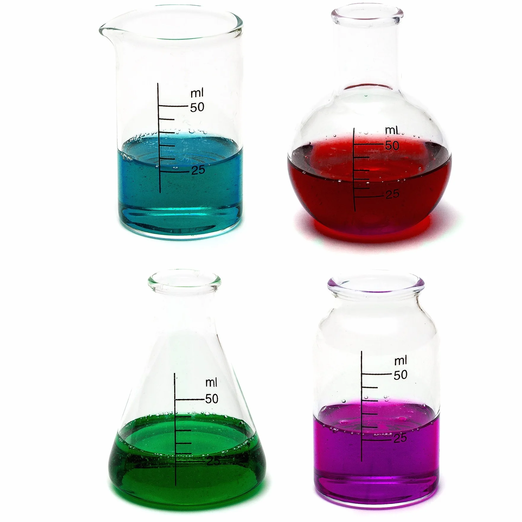 CKB LTD® - Set di 4 bicchierini da shot a tema chimica da laboratorio per bevande - Bicchieri da scienza a forma di becher e flacone da laboratorio, 50 ml