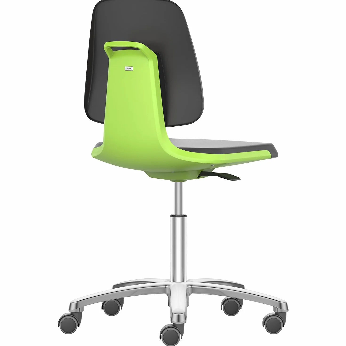 BIMOS | Sedia girevole da lavoro LABSIT | basamento a cinque razze con rotelle | sedile in PU espanso | verde