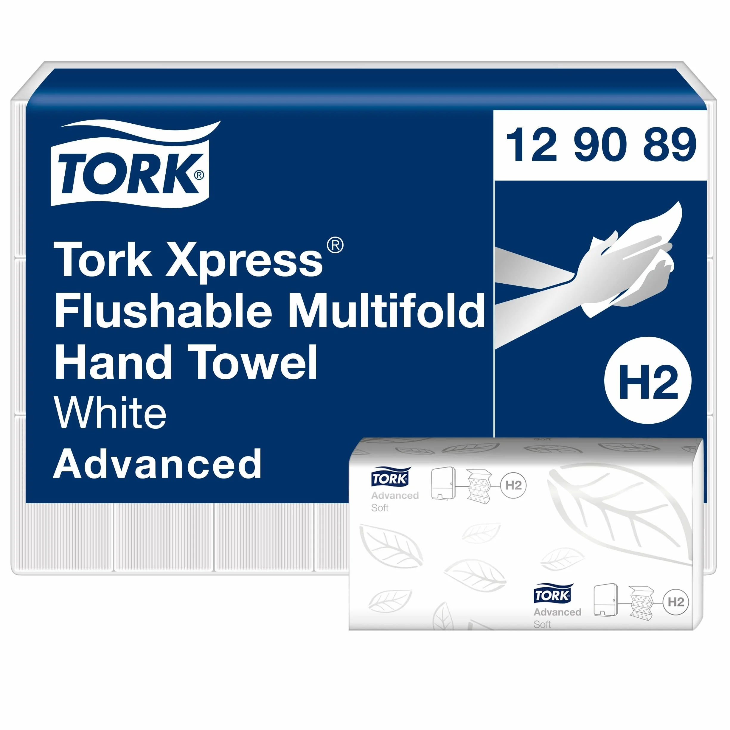 Tork 129089 Xpress Asciugamani piegati a Z Flushable Advanced, compatibili con il sistema H2, 2 veli, 1 conf. da 21 pacchetti x 200 asciugamani, colore bianco