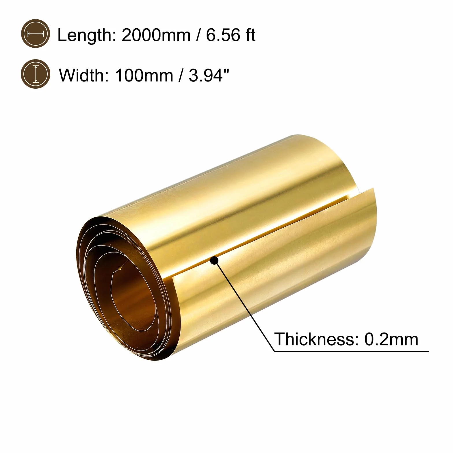 QUARKZMAN Rotolo di Lamiera in Ottone 2000mm x 100mm x 0,2mm - Nastro per Artigianato, Riparazioni Elettriche, Messa a Terra