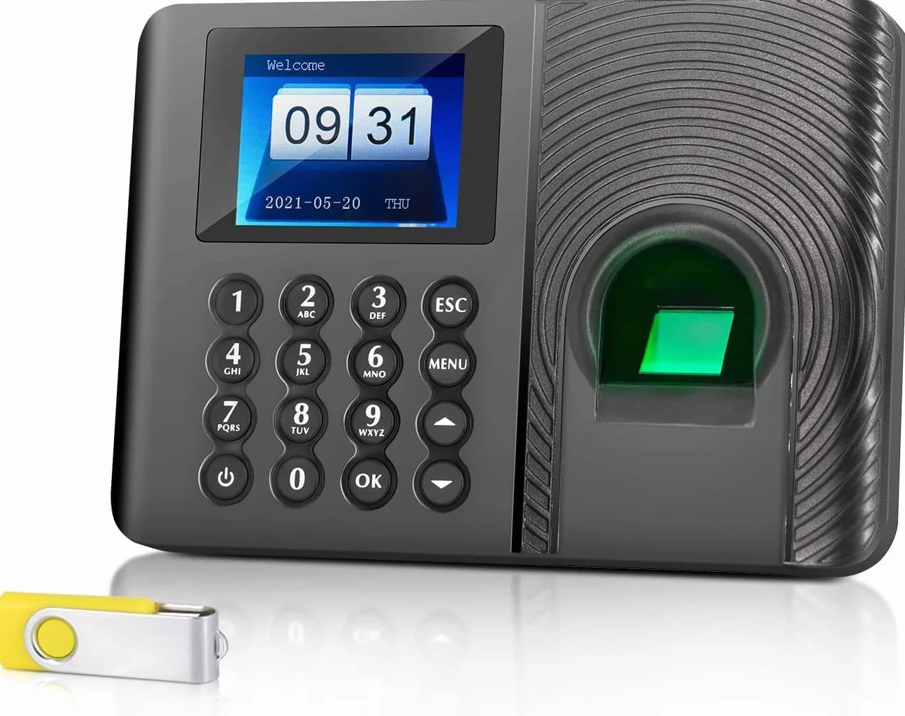 Registratore di presenze per impronte digitali con password per registrazione, per dipendenti e piccole imprese (con flash drive da 8 GB)