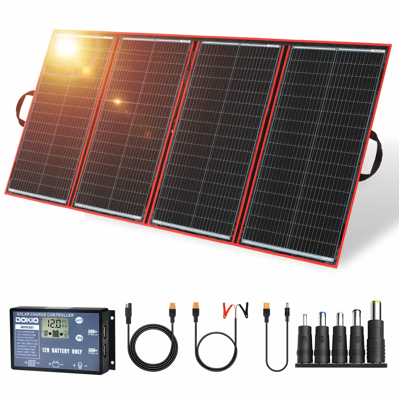 DOKIO 300W Pannello Solare Portatile Mobile e Pieghevole + 20A Regolatore con Presa USB 5V 2A
