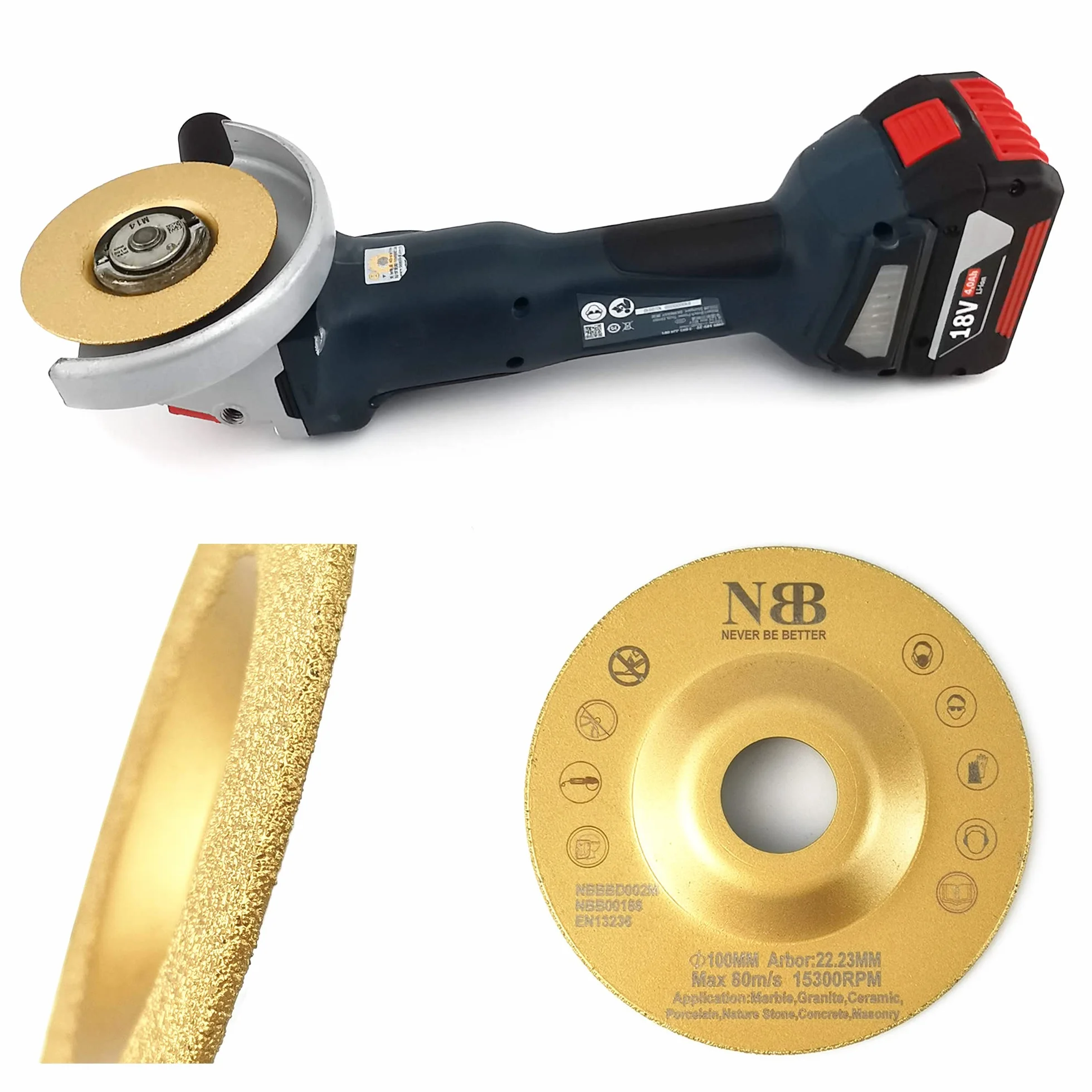 NBB Mola diamantata a tazza molatura su granito marmo ceramica piastrelle porcellana pietra muratura Metallo Vetro per macinazione a secco albero 22,23mm collegato a smerigliatrice angolare(Medio,1)