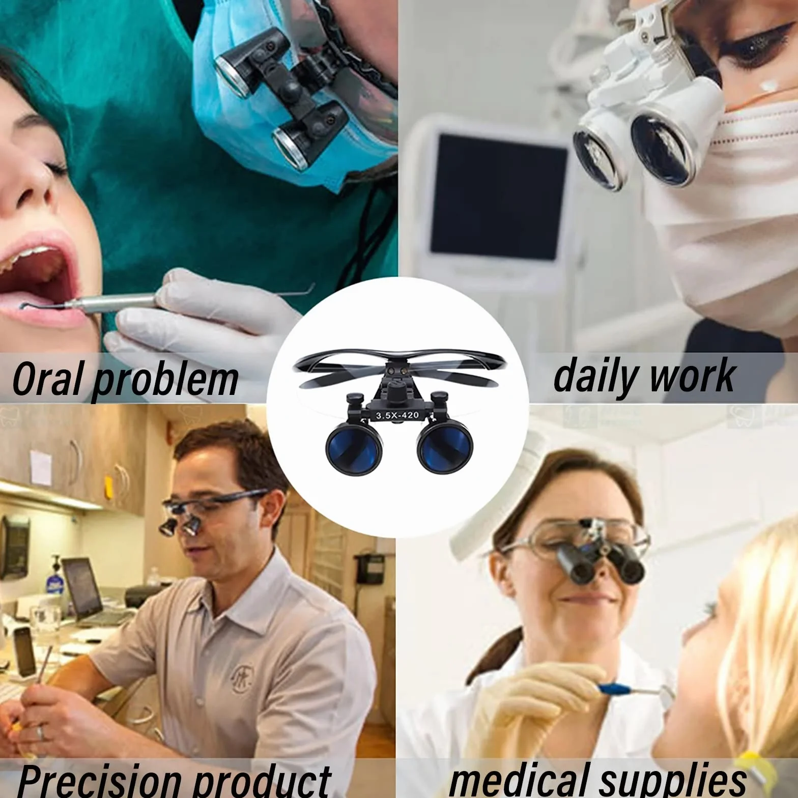 Occhiali ingrandimento,Lente d'Ingrandimento Dentale, dental loupe,lampada dentale 3,5x Occhialini Binoculari Medici Chirurgici Dentali con Faro LED per Chirurgia Odontoiatrica
