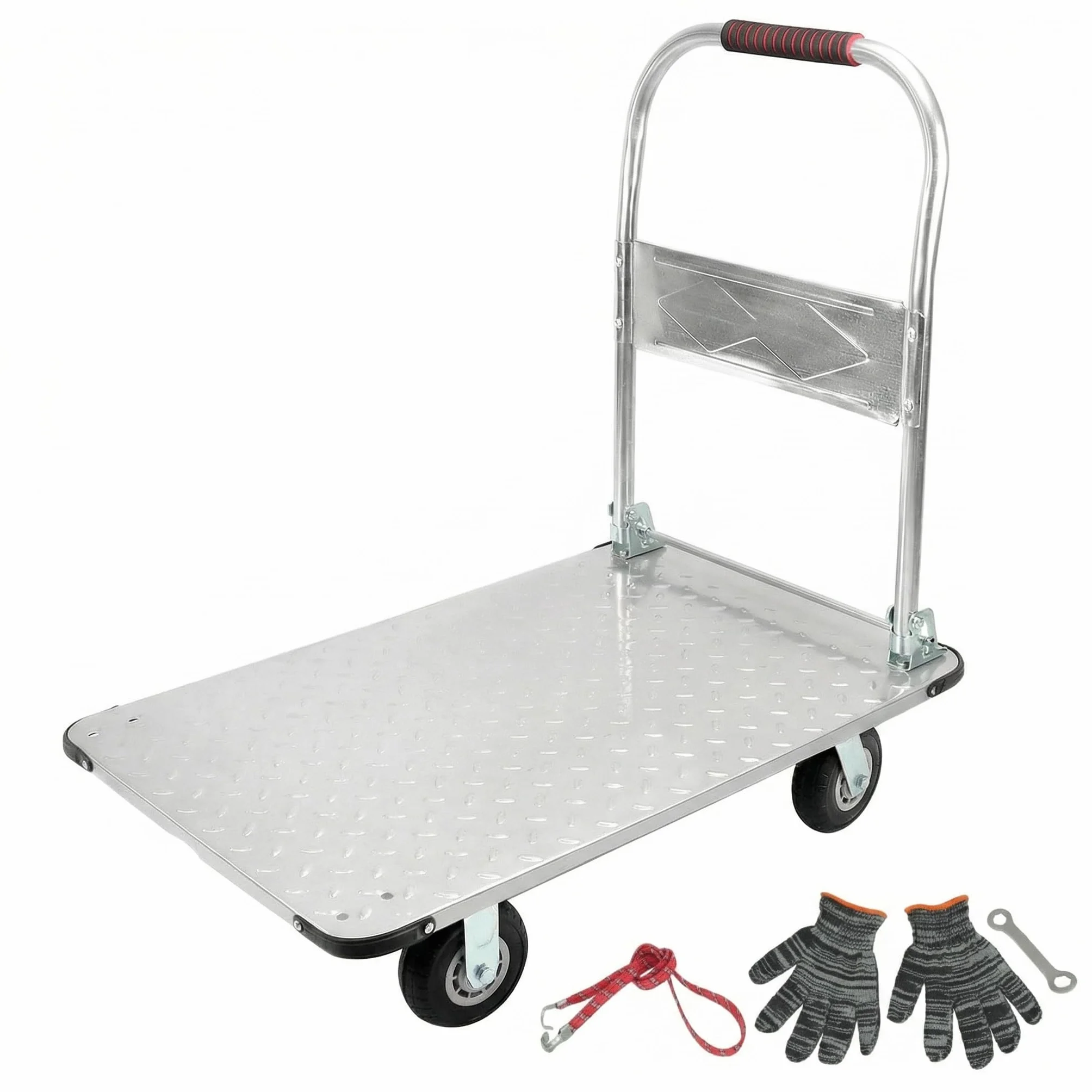 QWORK® Robusto carrello con piattaforma pieghevole, con capacità di carico di 1100 kg, 90 x 60 cm e pneumatici in gomma silenziosi, Carrello da trasporto in acciaio per carichi pesanti