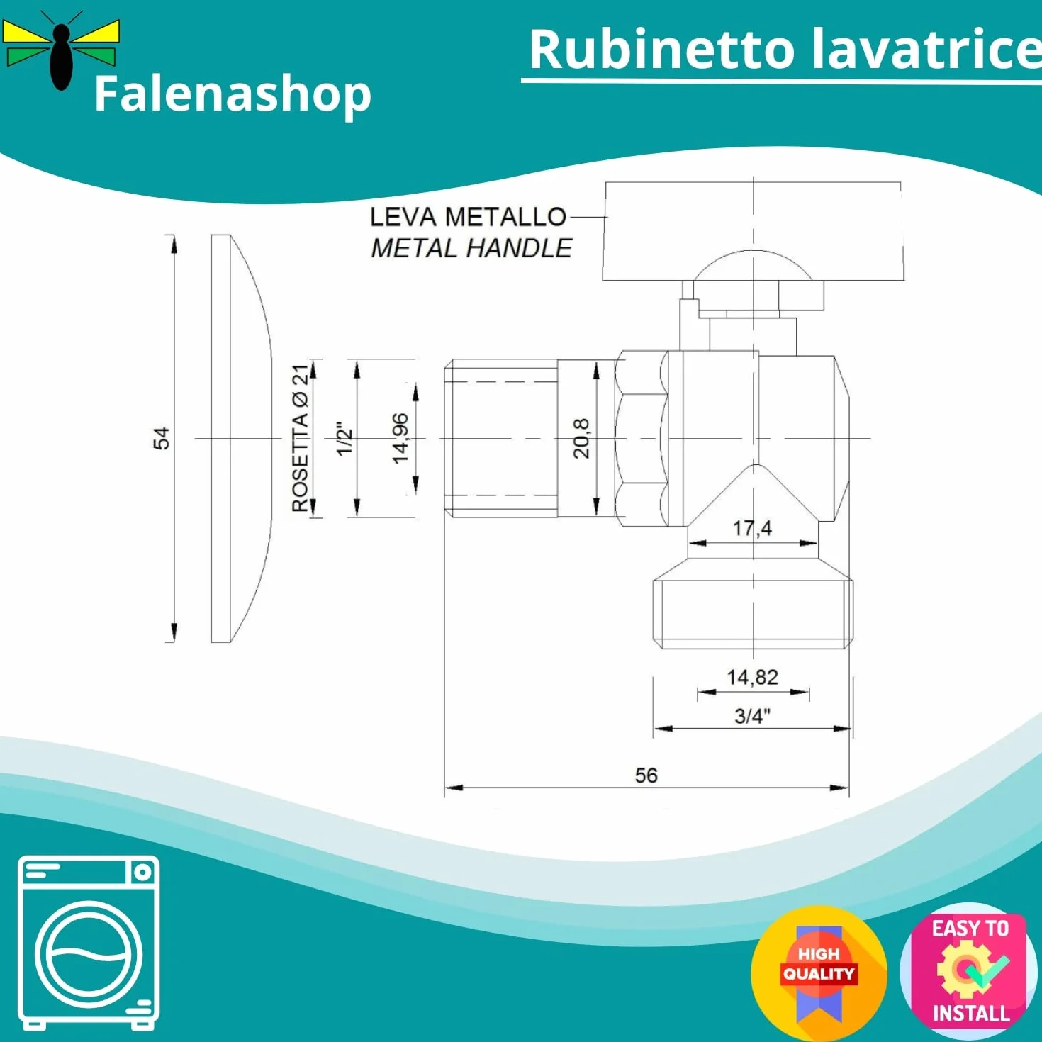 Rubinetto Lavatrice Parpyon® Sifone scarico Lavasciuga doppio Curvetta Raccordo 2 Vie