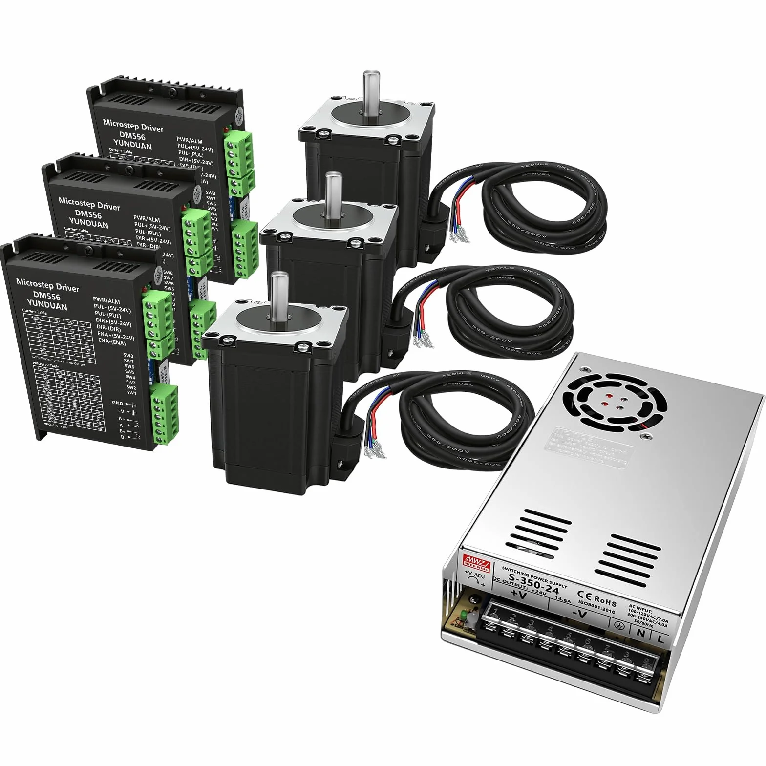 3 assi Nema 23 motore passo-passo 1,2 Nm 170 oz.in 3 A & DM556, driver motore stepper, alimentatore di rete da 350 W Mach3, scheda di controllo CNC, set per macchina per incisione