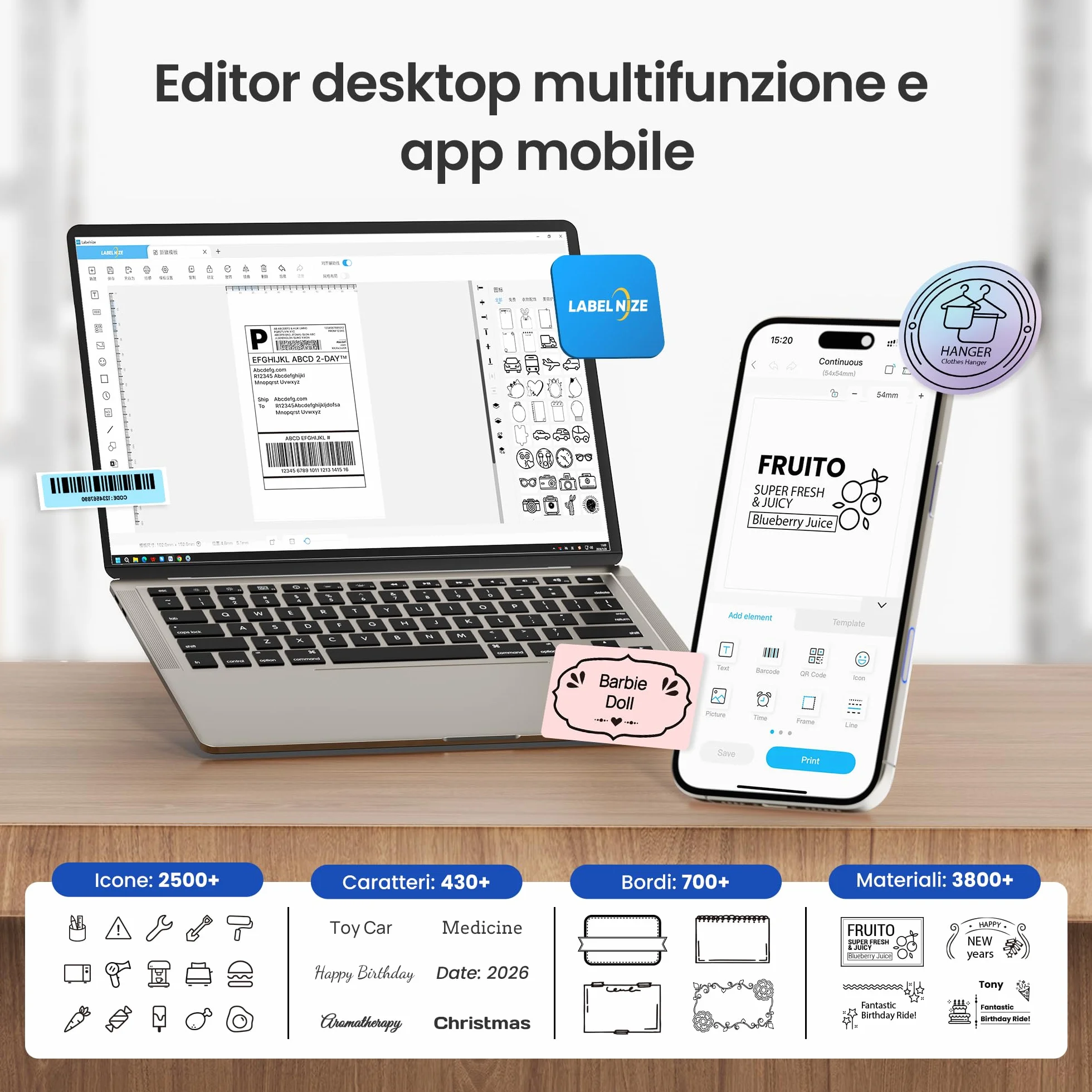 Stampante termica Bluetooth 4x6 per spedizioni, compatibile DHL/Amazon/Shopify/Etsy/UPS, iOS/Android/Windows/Mac - Nero