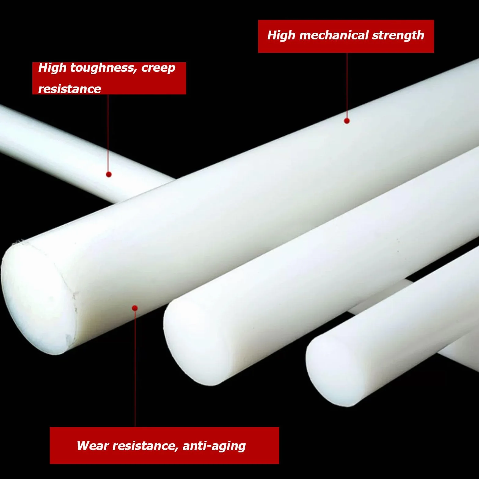 Barra Tonda Nylon PA6 40mm 50cm Asta Plastica Antiurto 2pcs