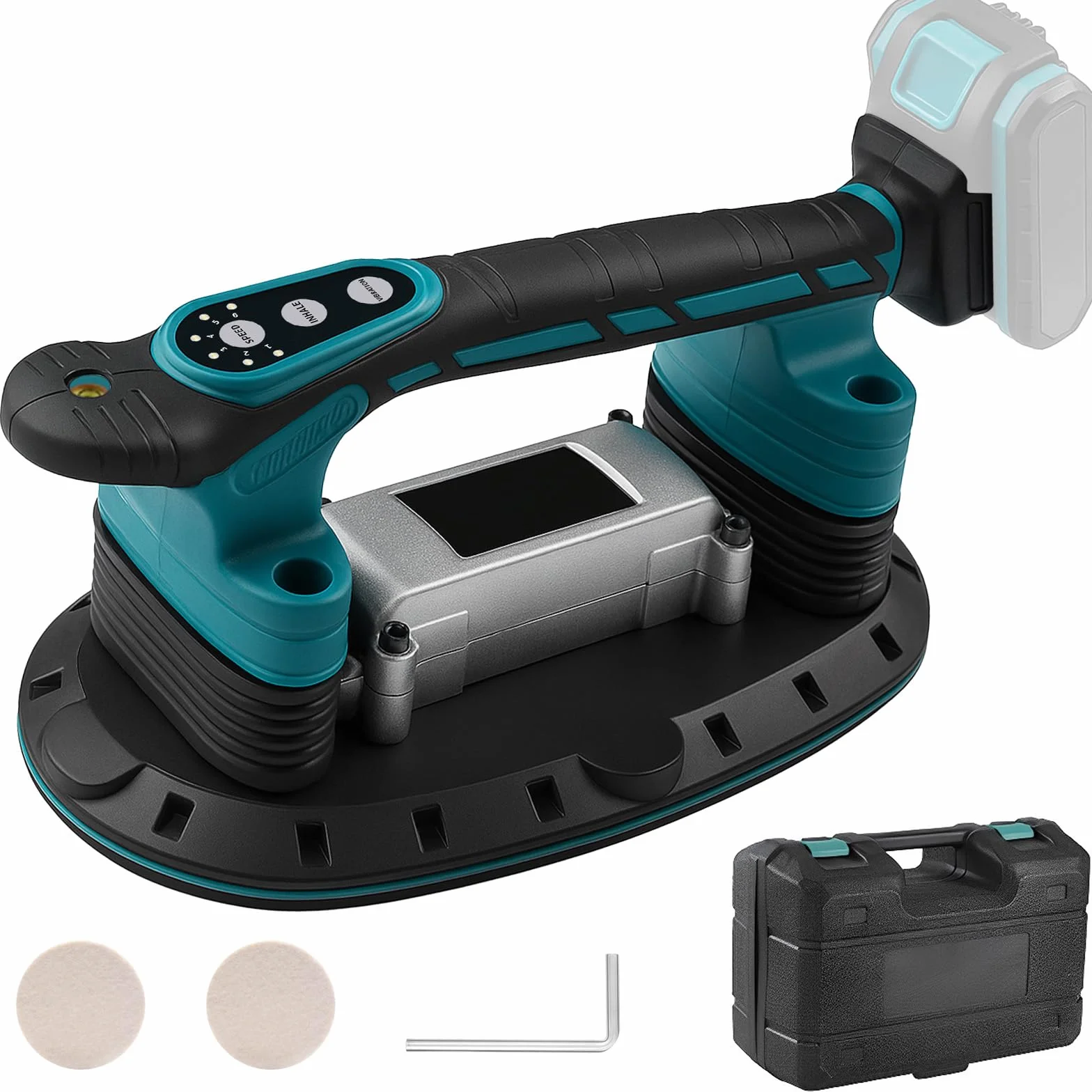 Vibratore per piastrelle a batteria, compatibile con batteria Makita 21 V, dispositivo di vibrazione per piastrelle con ventosa da 400 kg e 6 marce, regolabile 28000 giri/min, vibratore automatico per