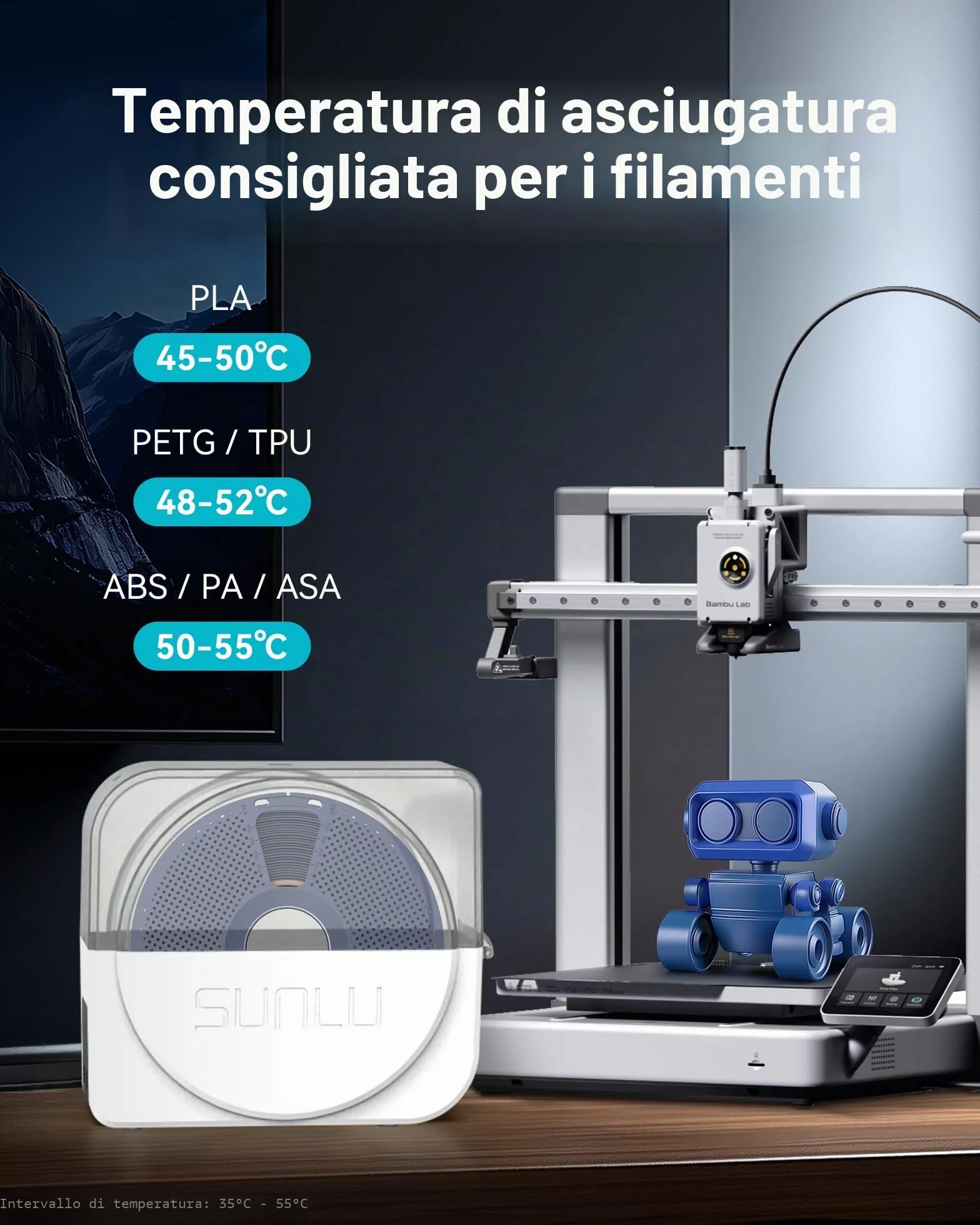 SUNLU 3D Filament Dryer S1 Plus, Essiccatore Filamento per PLA/PETG/TPU/ABS, 1,75mm/2,85mm/3,00mm Bianco