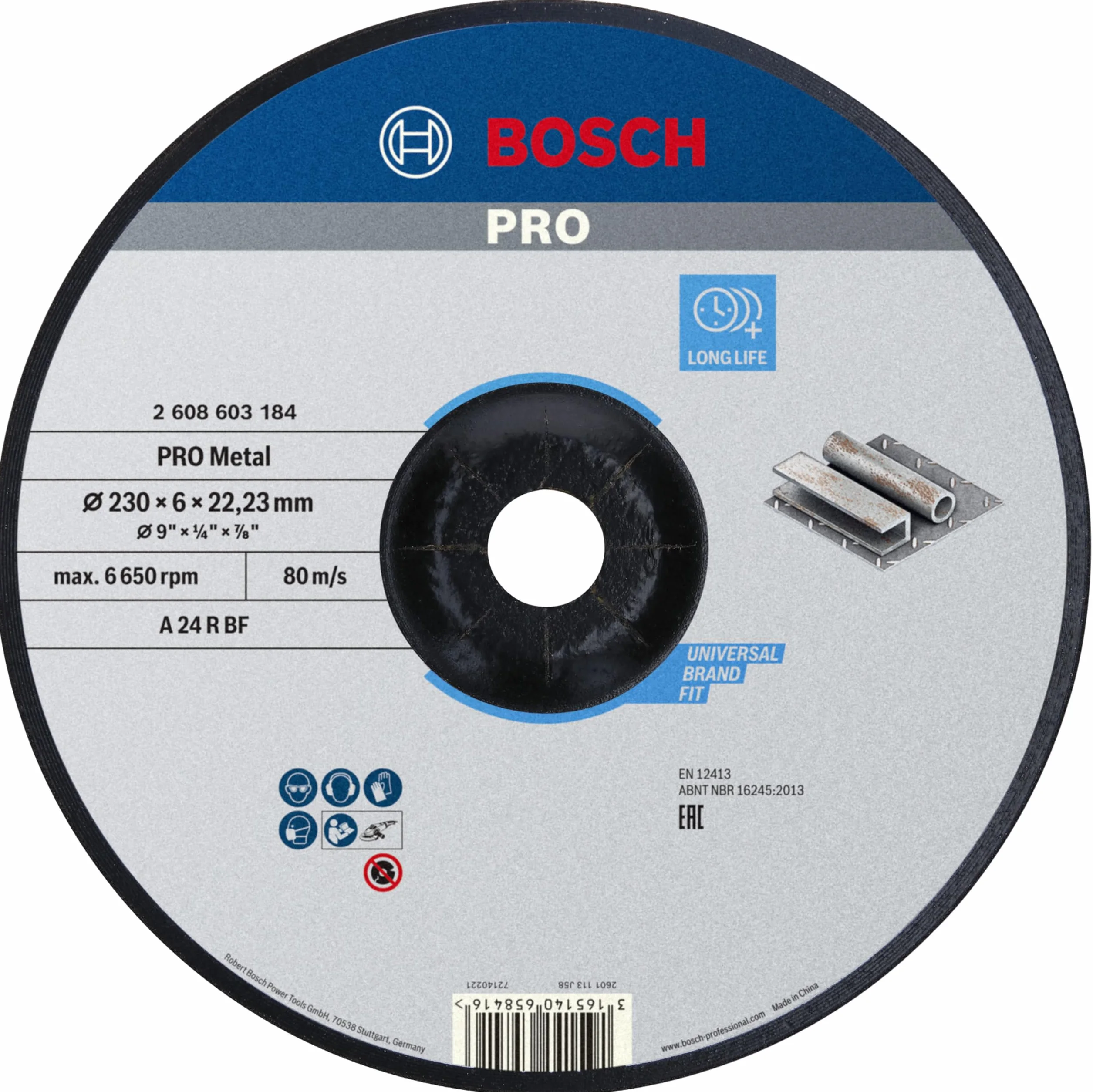 Bosch Professional Mola da Sbavo Standard for Metal Centro Depresso (per Metallo, Ø 230 x 6 mm, Accessori Smeriglatrici Angolari)
