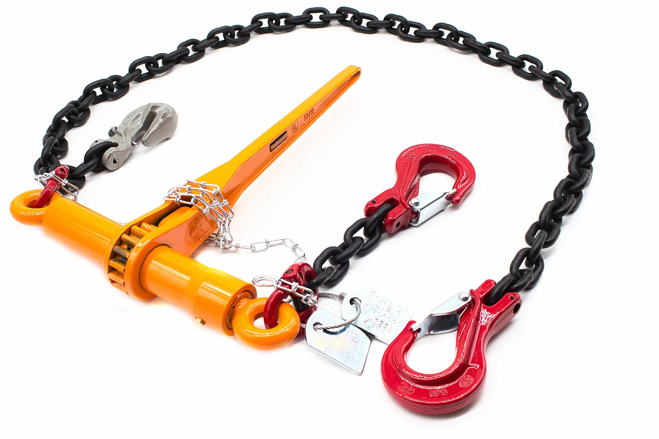 Dolezych Catena di ancoraggio di grado 80 con raccoglitore a cricchetto Dora, 2 ganci a forcella, catena da 10 mm, capacità di ancoraggio diretto = 6300 dan, lunghezza 3,50 m