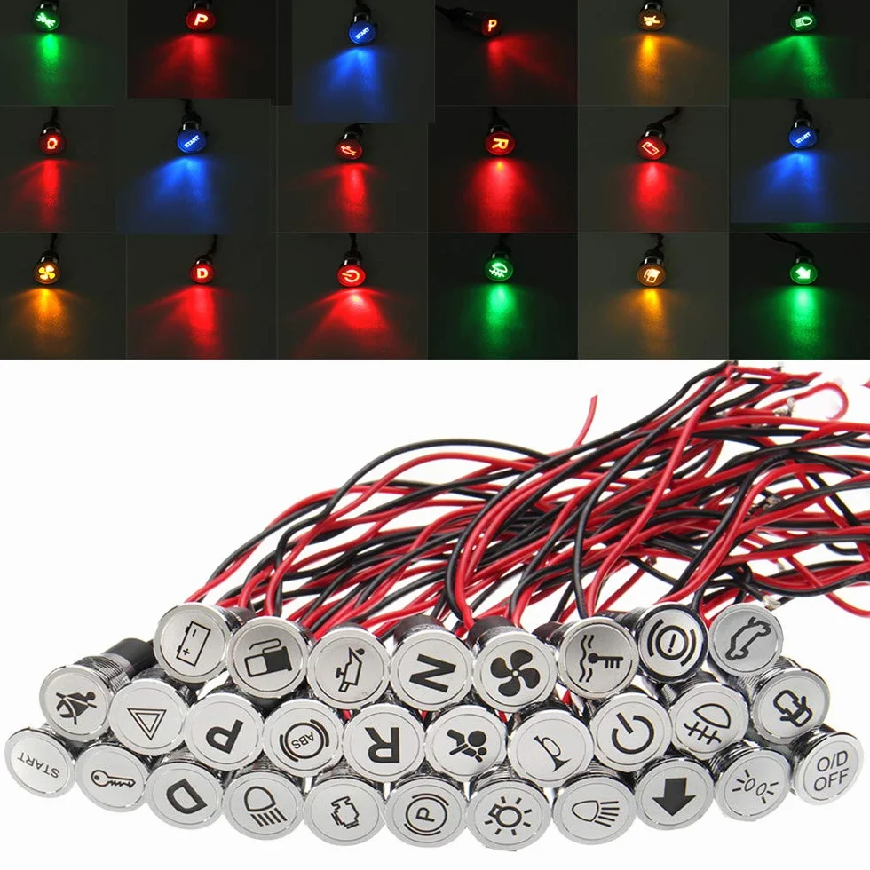 EsportsMJJ 12 8mm LED cruscotto Spia indicatore luminoso con linea e simbolo per la barca auto - #1