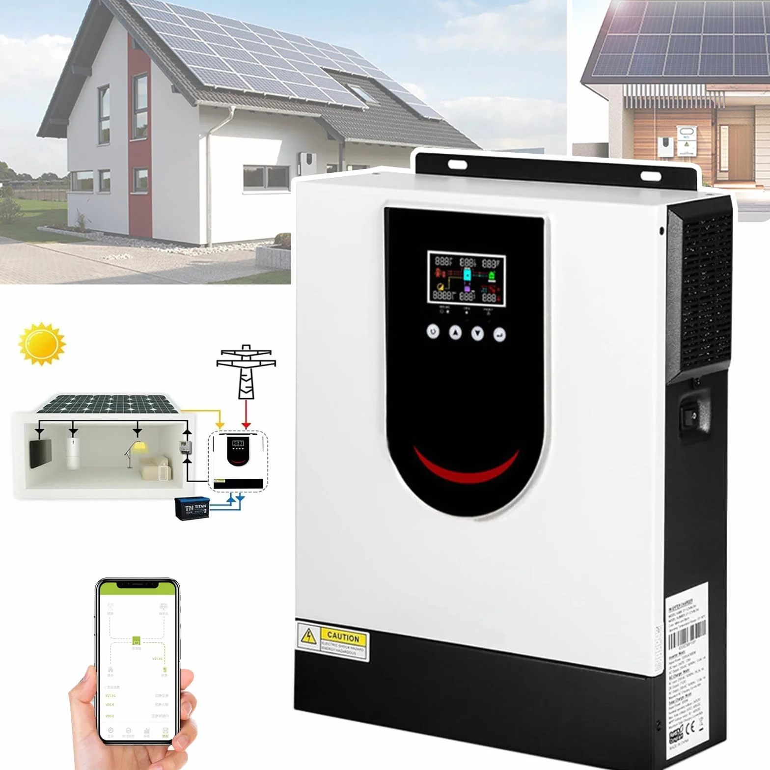 Inverter Solare Ibrido (1,0-10,2 KW), Inverter A Onda Sinusoidale Pura 12 V 24 V 48 V, Caricabatterie Inverter Ibrido Fuori Rete, Con Regolatore Di Carica Solare MPPT 40/80/120/160 A,DC24V-3.2KW