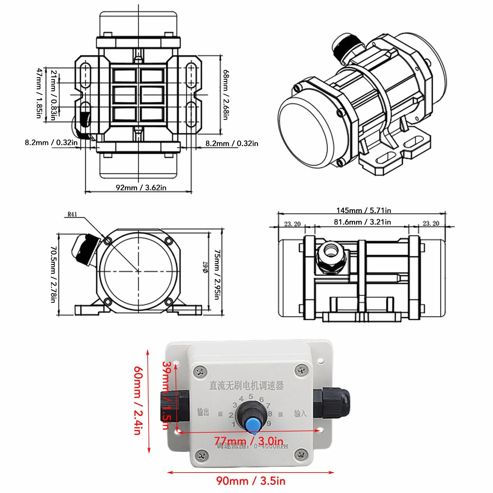 Motore di Vibrazione, Motore Vibrante Elettrico DC 12V Elettrico da 4000 Giri/Min Motore Vibratore in Lega in Lega in Lega di Alluminio con Shaker per Shaker (15W)
