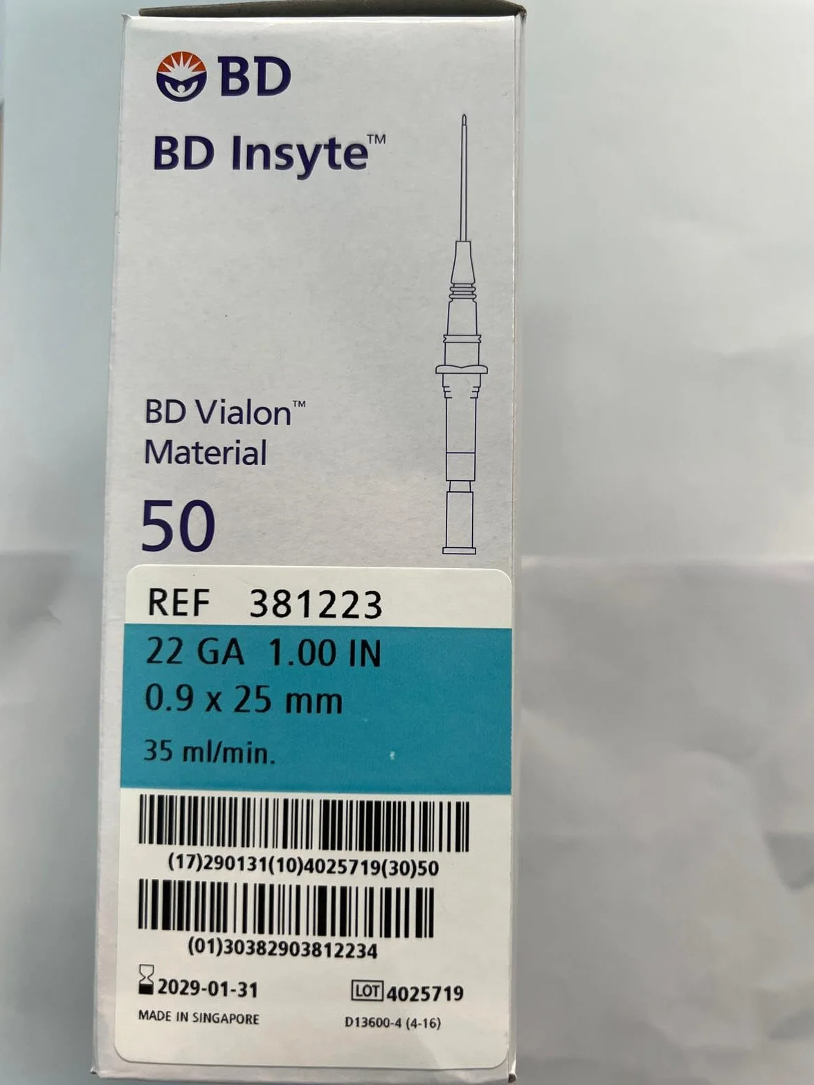 Ago Cannula insyte 18 GA, 1.16 IN, 1,3 x30 mm - Vialon Material Bd, Confezione 50 pezzi, aghi sterili,ad uso percing, intavascolare ad ago interno senza valvola di sicurezza