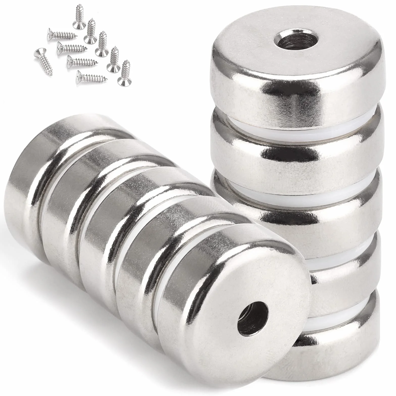 Magneti 20KG Forza 25 x 8mm Calamita Potente con Foro e Capsula, 10 Pezzi con Viti di Montaggio