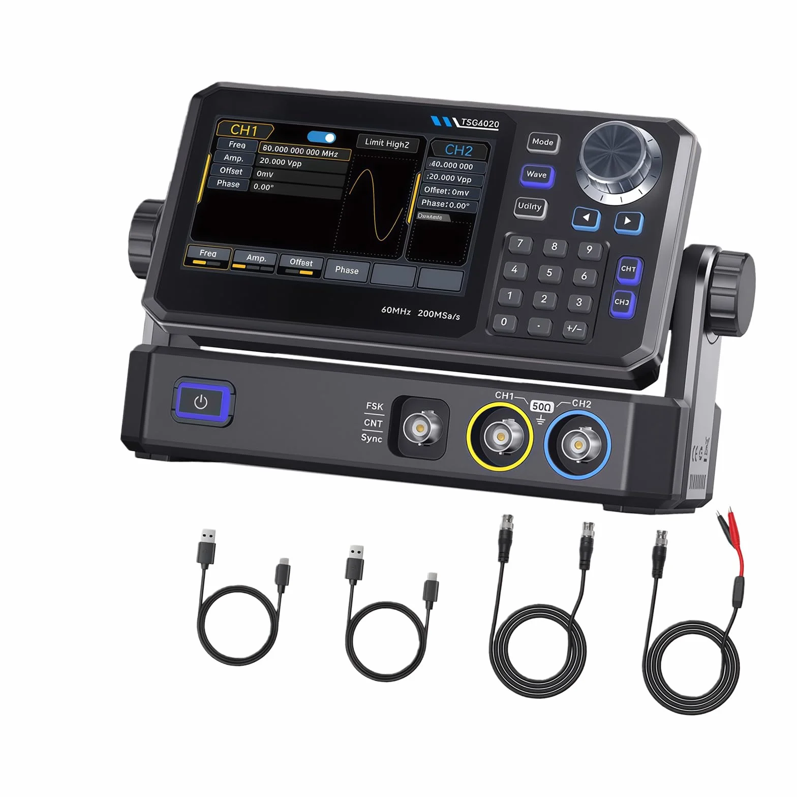 TSG6020 TSG3020 30/60MHz Funzione Doppio Canale Generatore di Segnali 200MSa/s 14 Bit 4.3" Touch Display per Funzione di Test Elettronico