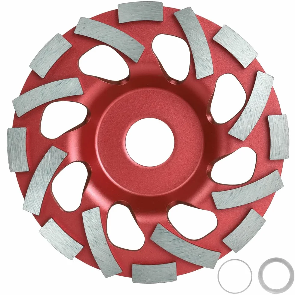 Mola a Tazza Diamantata Disco Diamantato 125 x 22,23 mm, Disco Abrasivo Diamantato per levigare Cemento Mattoni Muratura Granito Pietra Intonaco Gesso Qualità Industriale (Rosso)